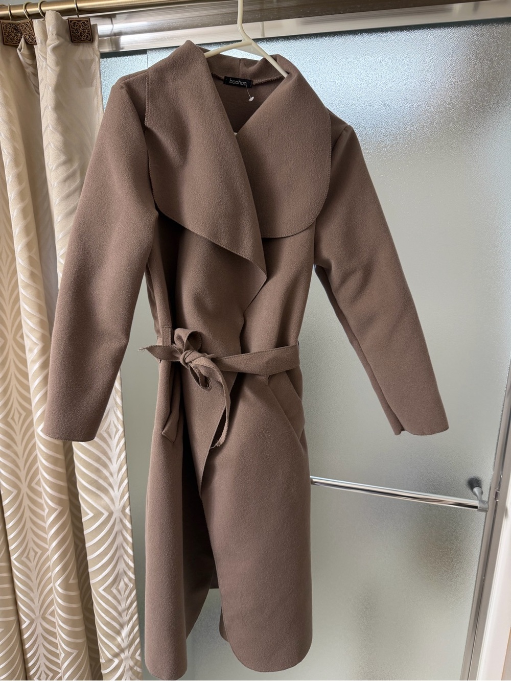 Boohoo Neutral Taupe Wrap Coat with Belt